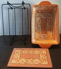 Temptations 3 Piece Ovenware Baking Loaf Pan Old World Orange 1.5 Qt. See Desc.