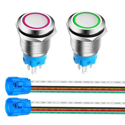2pcs 0.63 Inch/16mm Stainless Steel Momentary Push Button 12V-24V 5A LED 1NO1...