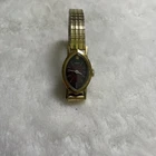 Vintage Timex Womens Watch 18mm Manual Wind Gold Tone Teardrop Burgundy Dial