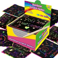 100PCS Scratch Art Paper Set Rainbow Magic Scratch-Off Sheets with 2 Stylus