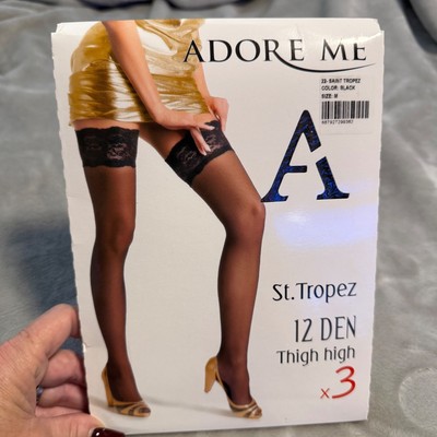 Adore Me St. Tropez 12 Den Thigh High Stockings Black Size M (3 Pack)