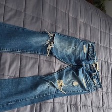 Abercrombie Distressed Embroidered Blue Denim Jeans Girls Size 16 Cotton