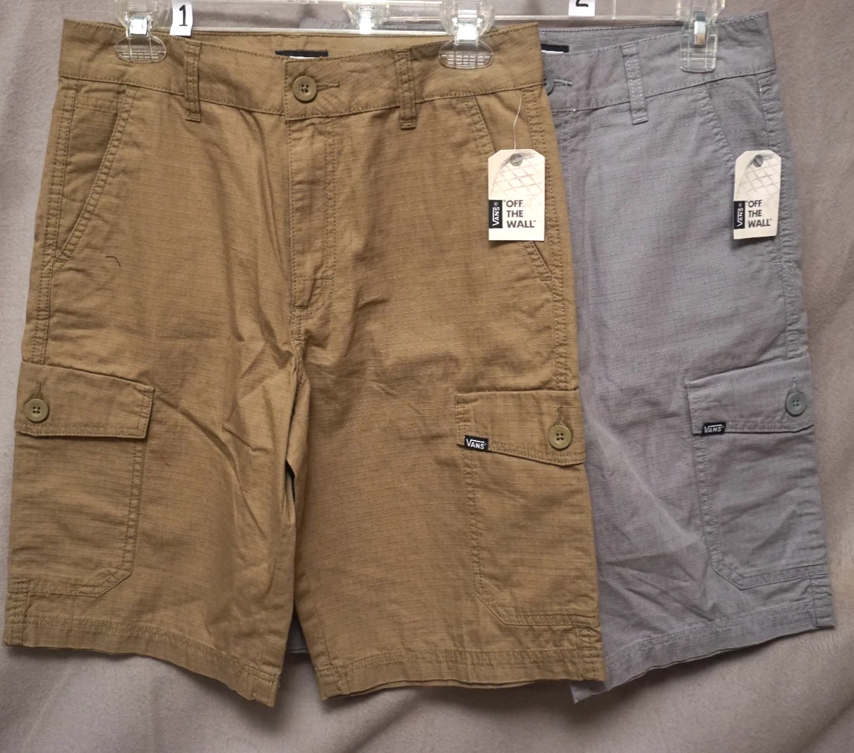 VANS OFF THE WALL Cargo Men's Shorts 6 Pockets SZ: 28 Tan or Gray Cotton BNWT