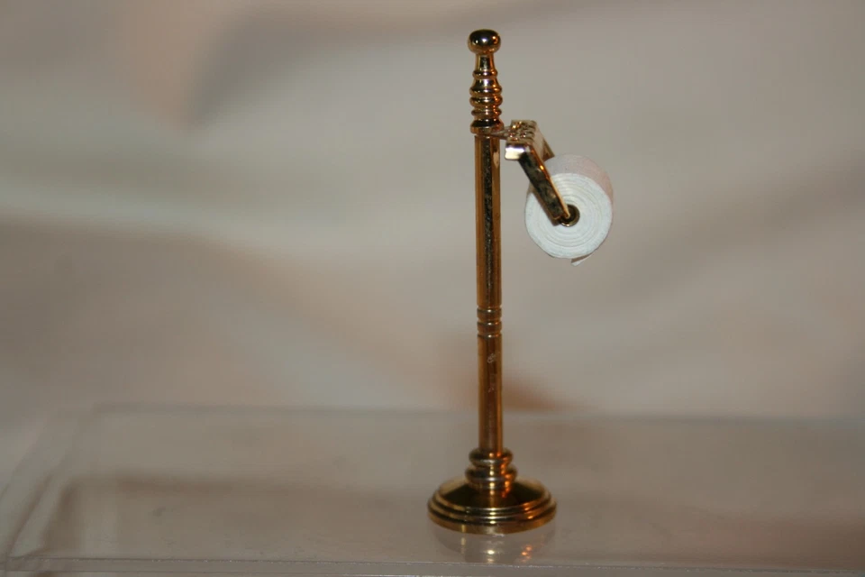 Soporte de papel higiénico de metal color dorado Reuttter miniatura para casa de muñecas 1:12 Foto 3 de 4