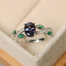 2.80 Ct Oval Cut Blue Alexandrite Lab-Created Engagement Ring 925 Silver