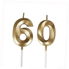  60th Birthday Candles,Gold Number 60 Cake Topper for Birthday Decorations :