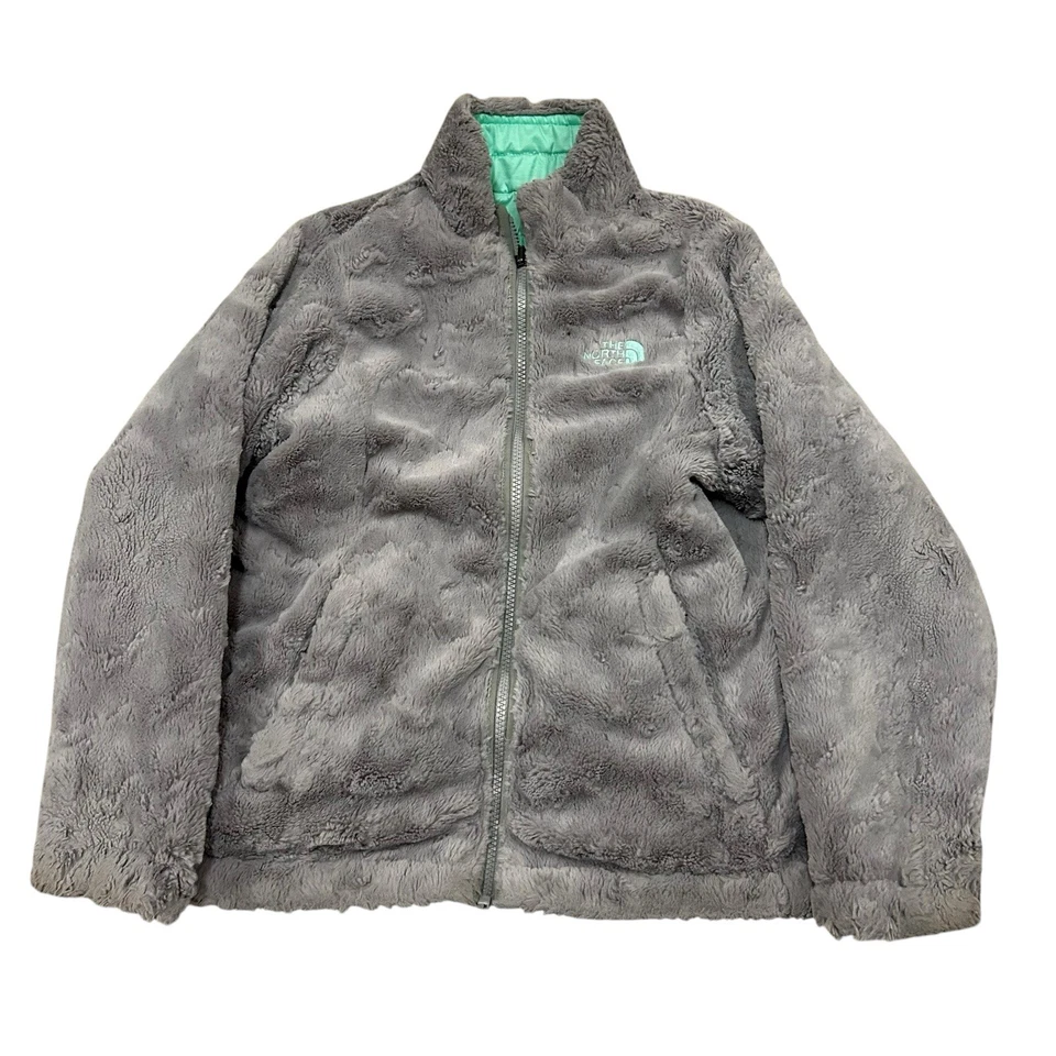 The North Face Reversible Puffer Jacket Girls Medium 10-12 Sherpa Lined Gray - Image 3 of 4