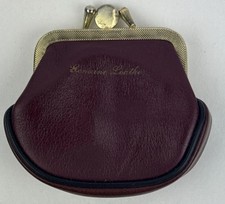 Kiss Lock Coin Purse Hand Bag Leather 2 Compartments Brown Small Vintage