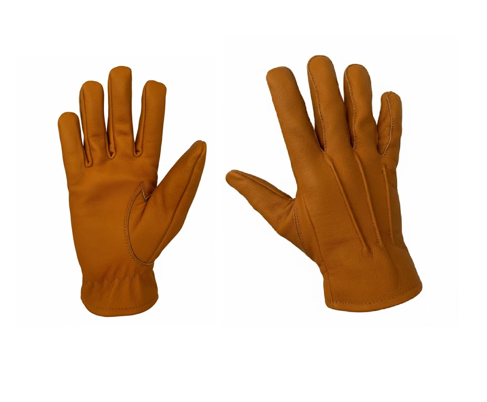 Men’s Soft Leather Italian Driving Gloves Lined Cognac Brown Tan Yellow Black - Image 2 of 3