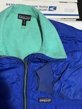 vtg Patagonia USA MADE Fleece Lined Bomber Jacket Aqua Blue Windbreaker Zip XL