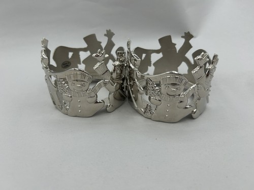 Gorham Silver Metal Snowman Christmas Candle Holder Base Rings 3" Set Of 2