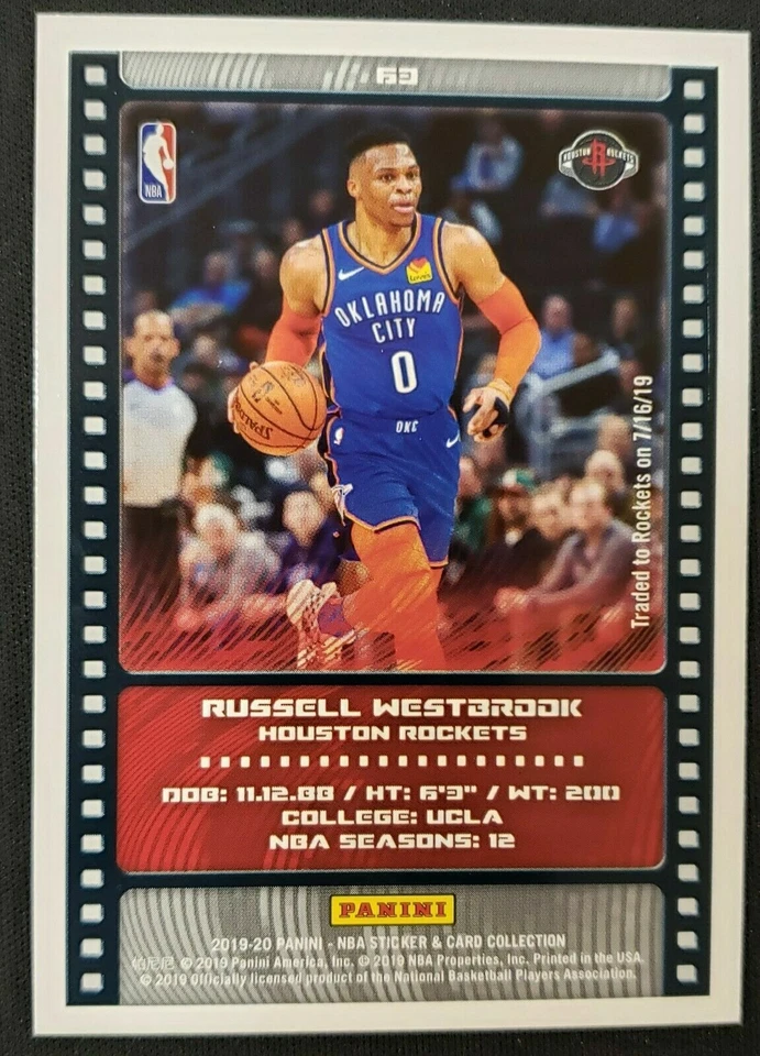 RUSSELL WESTBROOK 2019-20 Panini Sticker Card VERY RARE GREEN FOIL #’d /5 - Image 3 of 3