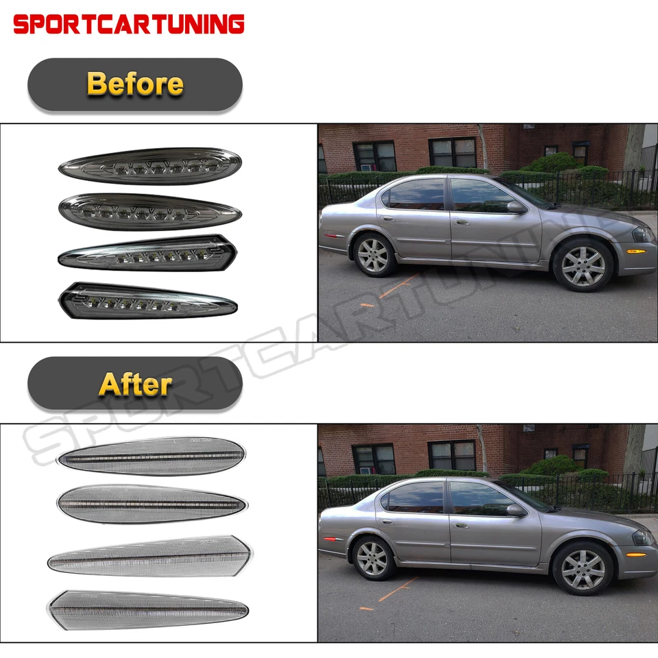 Fits 2000-2003 Nissan Maxima Smoke Front & Rear Side Marker Lights Assembly 4PCS Foto 4 de 4