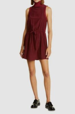 $395 Cinq à Sept Women's Red Lonny Silk Turtleneck Mini Dress Size S