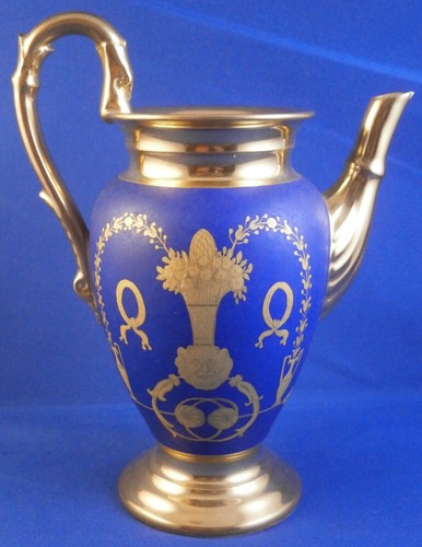 Antique 20thC Nymphenburg Porcelaine Bleu Doré Coffee Pot Service Kanne Allemand - Photo 2 sur 15