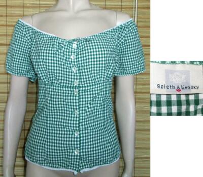 GRÜN/W. TRACHTENBLUSE - CARMEN-STYLE - SPITZE - COTTON - SPIETH & WENSKY - GR. S