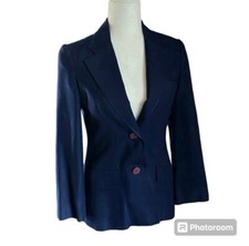 Women's Wool Blend Tailored Navy Blue Blazer Jacket Size M
