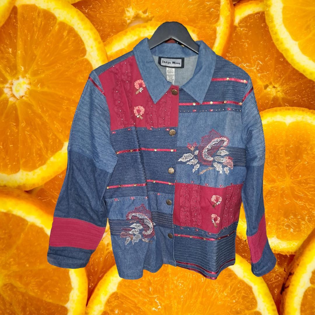 Indigo Moon Bleu and Red Patchwork Button Up  100… - image 3