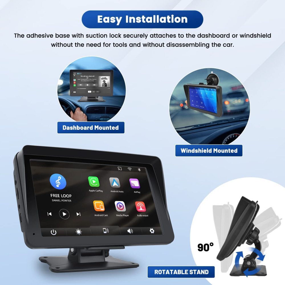 7" Portable Car Radio Wireless Apple Carplay Android Auto Bluetooth