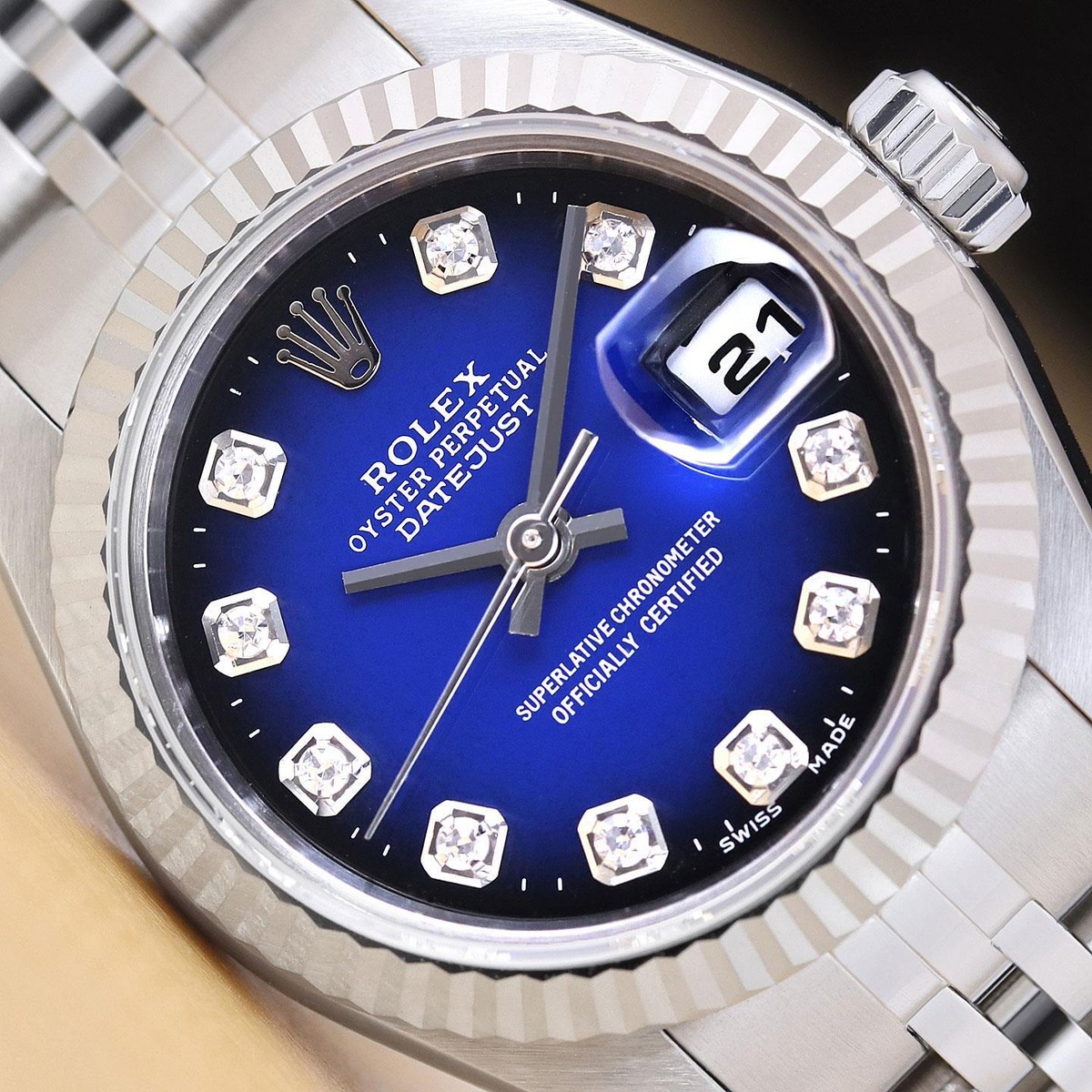 ROLEX LADIES DATEJUST 79174 BLUE VIGNETTE DIAMOND DIAL 18K  display picture 3