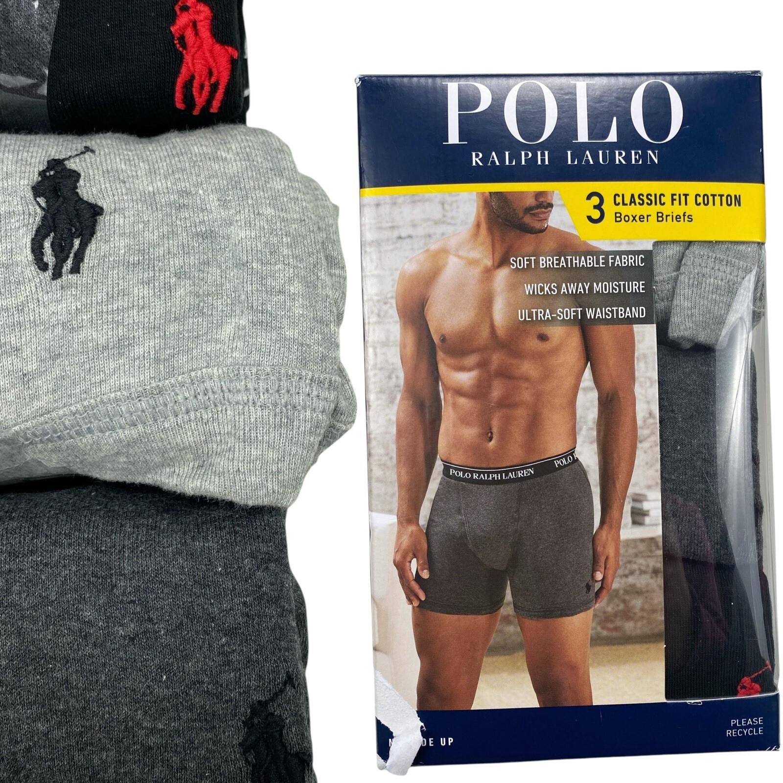 Хлопковые боксерские трусы Polo Ralph Lauren Classic Fit (3 штуки) Черно-серые (размер L)