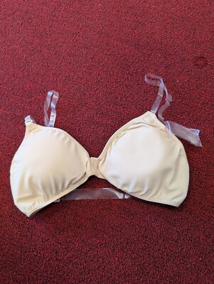 Shaparee DEEP V DANCE BRA 353 Clear Straps Removable Padding Nude Teen New