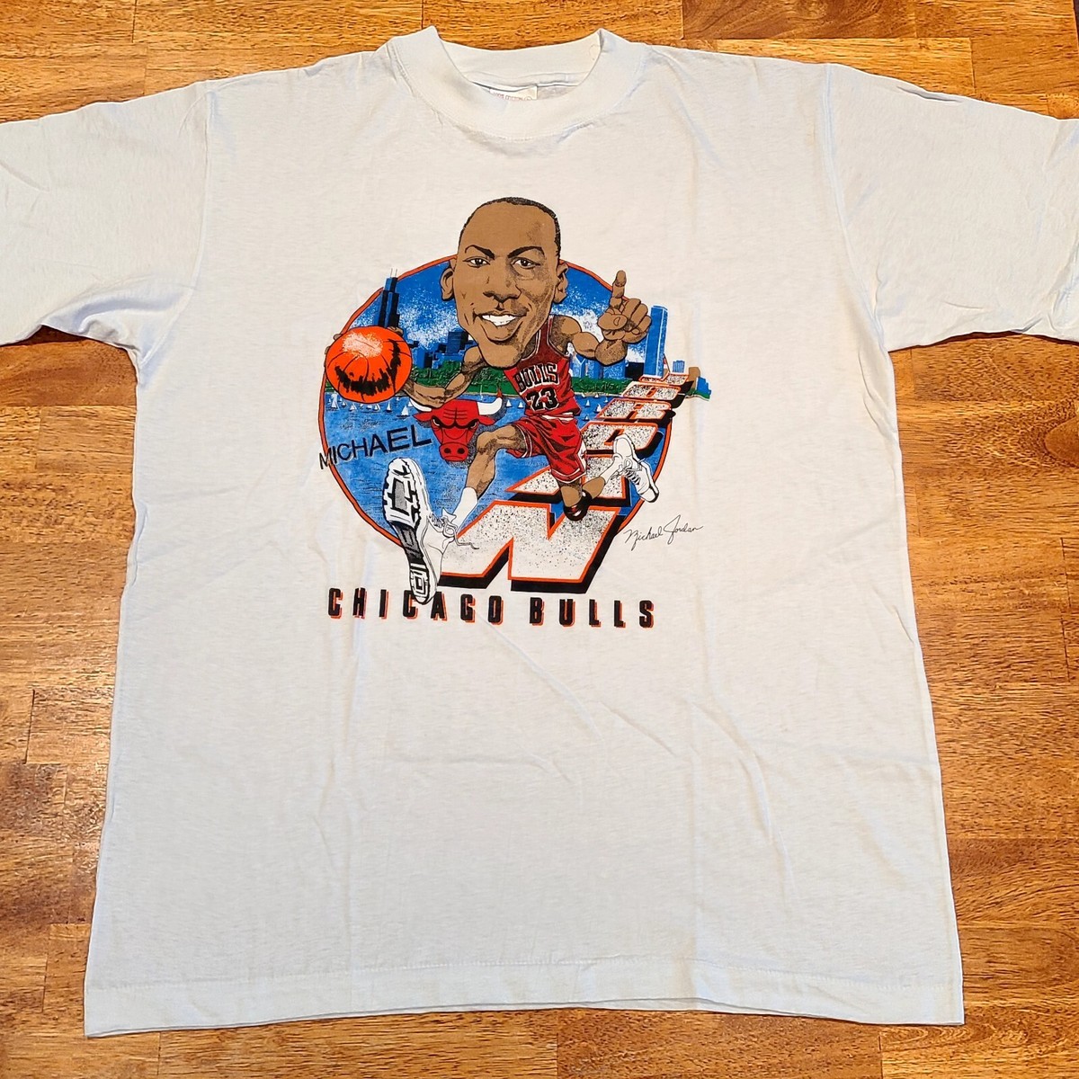 New! Vtg 90s Michael Jordan Caricature Chicago Bulls T-Shirt
