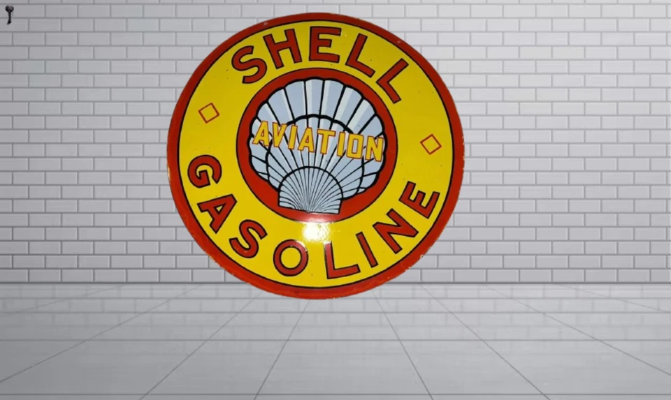 Shell Gasoline Rare Porcelain Enamal Heavy Metal 30 inches Double Side - Image 2 of 2