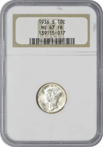 1936-S Mercury Silver Dime MS67FB NGC