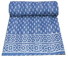Indian Handmade Kantha Quilt Hand Block Print Bedspread Blanket Throw Cotton