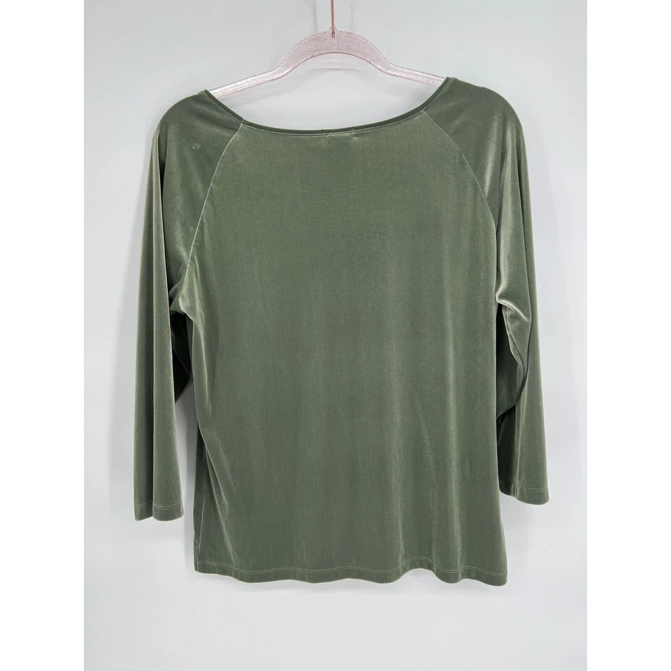 Top de terciopelo GAP verde oliva manga 3/4 elástico informal cómodo XL Foto 4 de 4
