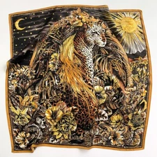 100% Mulberry Silk 27" Square Scarf Women Neckerchief Wrap Black Yellow Leopard