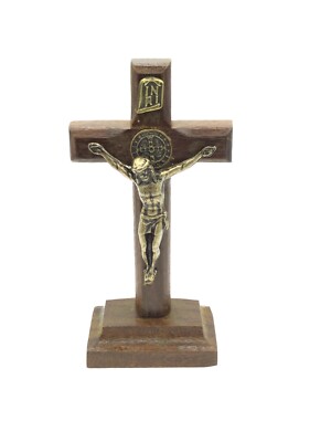 St.Saint Benedict Medal Wood Cross Crucifix Standing Cruz Medalla San Benito 3''