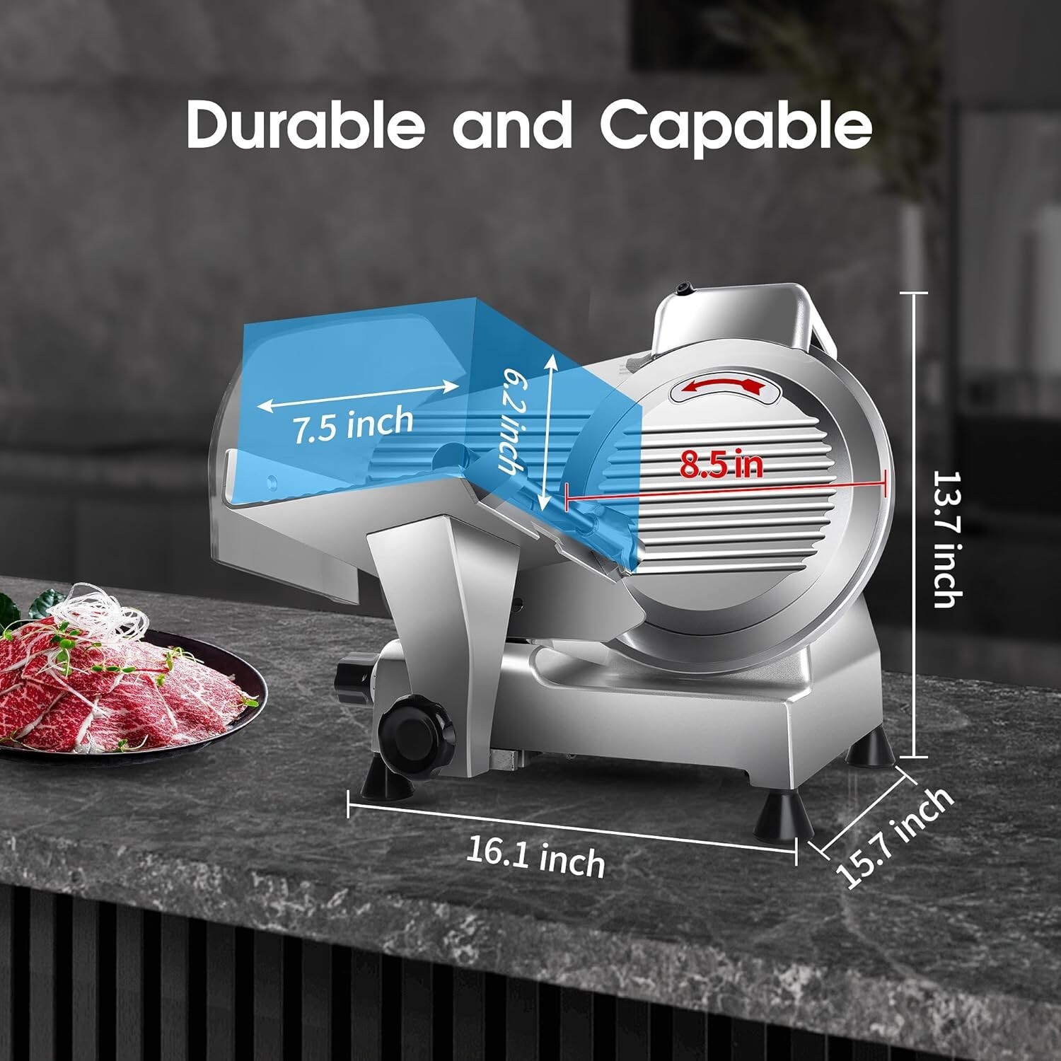 Zomagas Meat Slicer Machine 8.5" 210W Frozen Meat Cheese Deli Slicer Restaurant