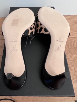 $795 GIUSEPPE ZANOTTI Leopard-Print Calf Hair Sandals - Size