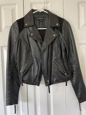 Topshop Petite Real Leather Motorcycle Biker Jacket size US