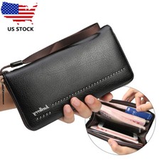 Men's Long Leather Wallet Multi-functional Large Capacity Zipper Phone Wallet