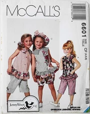 McCalls 6601 Jenny Wren Girls Top Capris Bloomers Hat Sewing Pattern 4-5-6