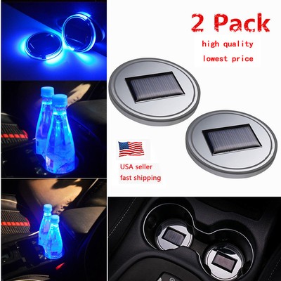 2PC Solar Cup Pad Car Accessories LED Light Cover Interior Decoration Lights US