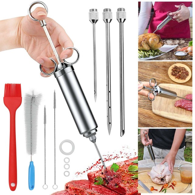 SET Meat Injector Marinade Flavor Syringe Needle BBQ Cooking Kit