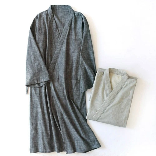 Herren Kimono Yukata Pyjama Baumwolle Japanisch Bademantel Morgenmantel Kleid Nachtwäsche Zuhause - Bild 2 von 23