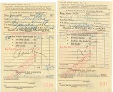 1929 Troy Kansas Standard Oil Company gasoline station receipts