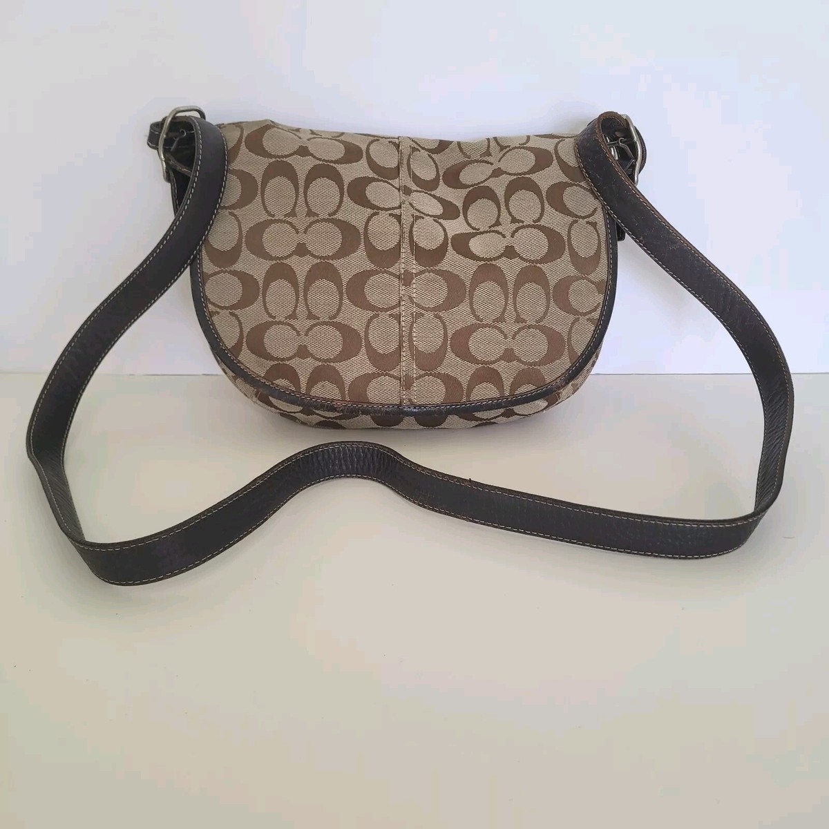 Coach 6842 Signature Brown Tan Crossbody Shoulder Bag Medium