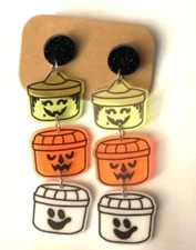 Fast food Halloween Pail pierced earrings Witch ghost Jewelry cute retro look!
