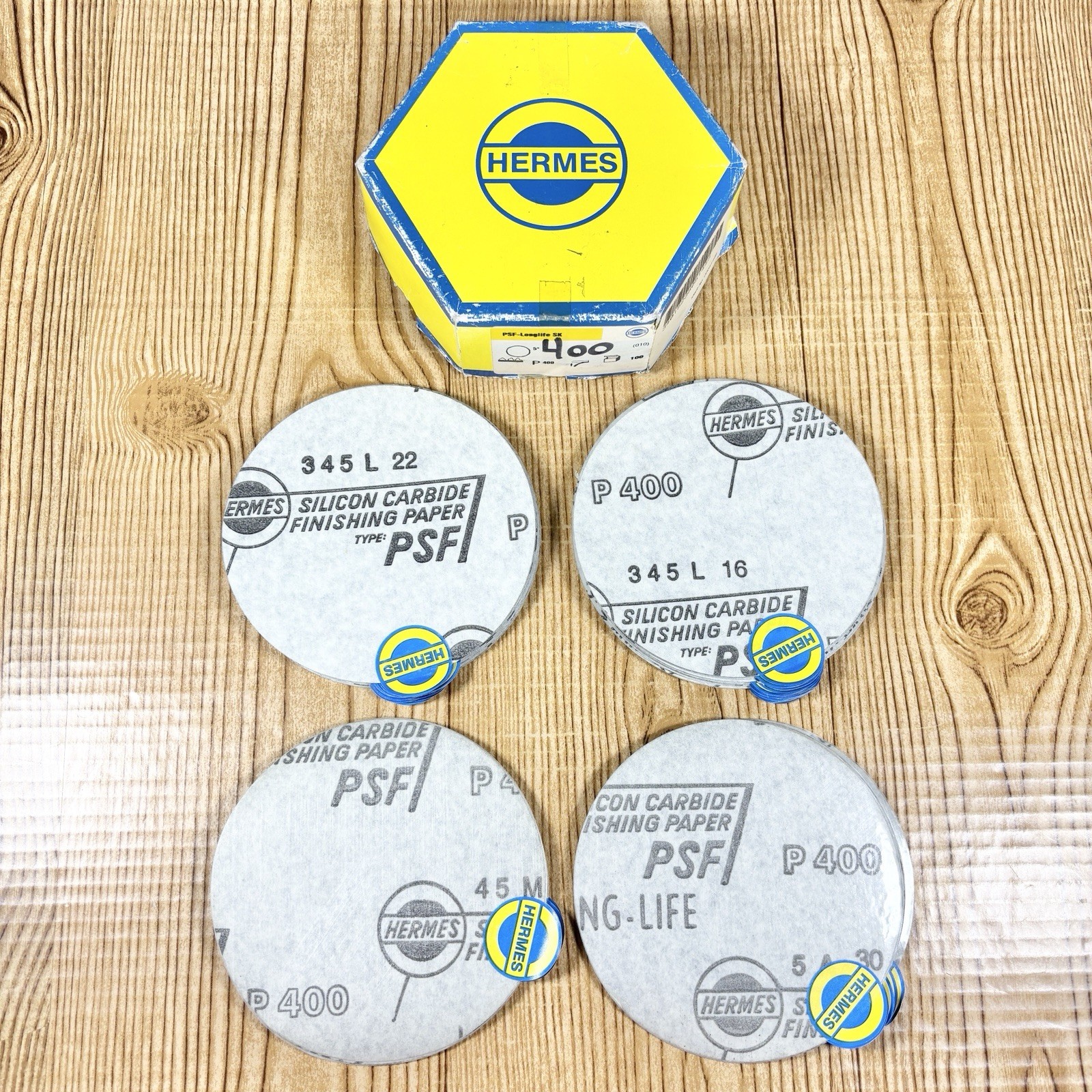 68 Hermes Silicon Carbide Finishing Paper 5" Discs P 400 Grit PSF Long Life Sand