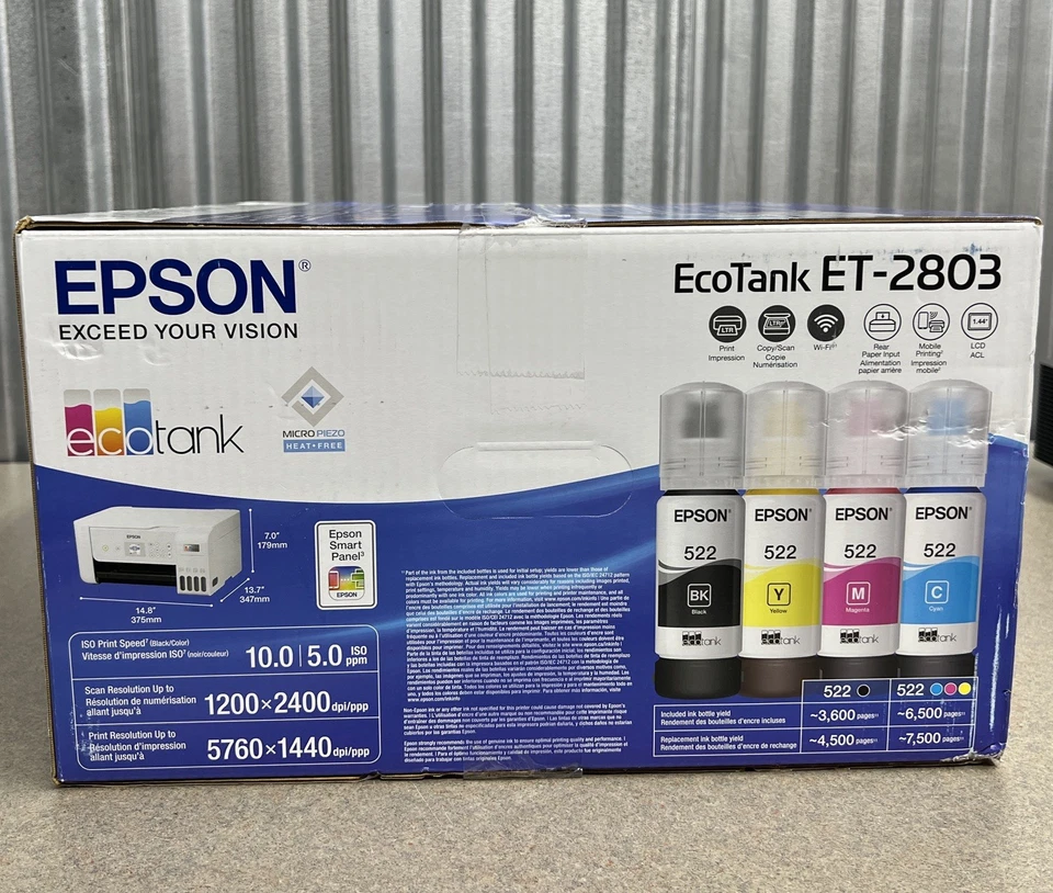 NEW Epson Ecotank  ET-2803 All-In-One Wireless Printer White - Image 2 of 2