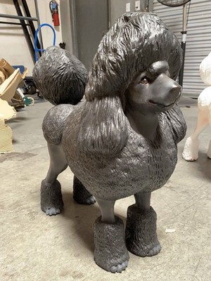 Realistic Standing Black Poodle Life Size Resin Dog Statue Animal Display Prop