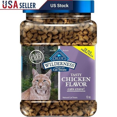 Grain Free Crunchy Cat Treats Real Chicken Natural Ingredients Training 12oz Tub