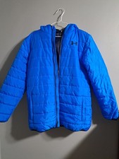Under Armour ColdGear Boys Blue Hooded Puffer Jacket YXL Full Zip Insulated