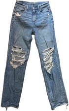 American Eagle Womens Distressed Strigid Mom Jeans Stretch Denim Size 4 Blue